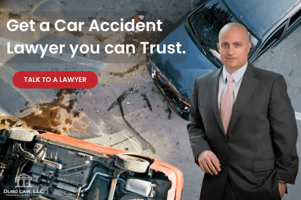 Neil Dubovsky top car accident lawyer with car accident in background